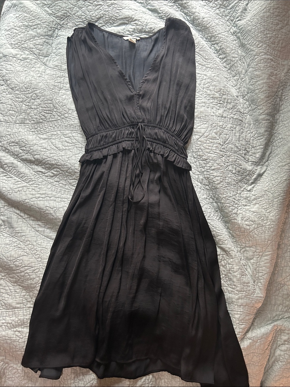 H&M Black V-Neck Sleeveless Midi Dress with Drawstring Waist 8